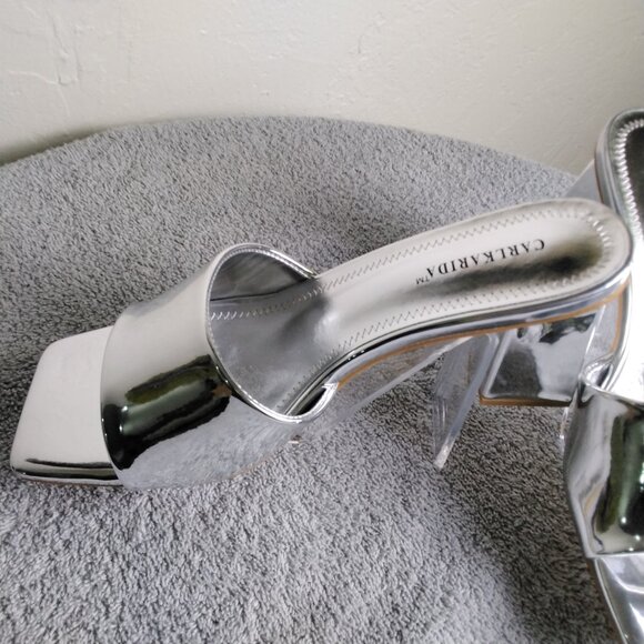 ✨ Carlkarida Silver Metallic Block Heel Mules Size 7 - Picture 6 of 9